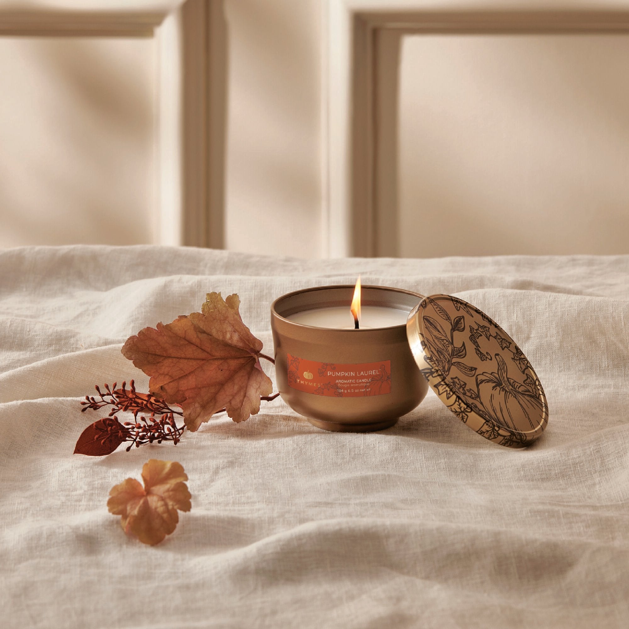 Alternative view of Pumpkin Laurel Poured Candle Tin with Gold Lid